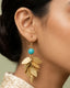 Turquoise Leaf Cascade Drop Earrings | Gold-Tone Statement Earrings