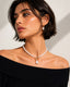 Model wearing Luna Drop Pearl Necklace with 18K gold plated pearl choker styling