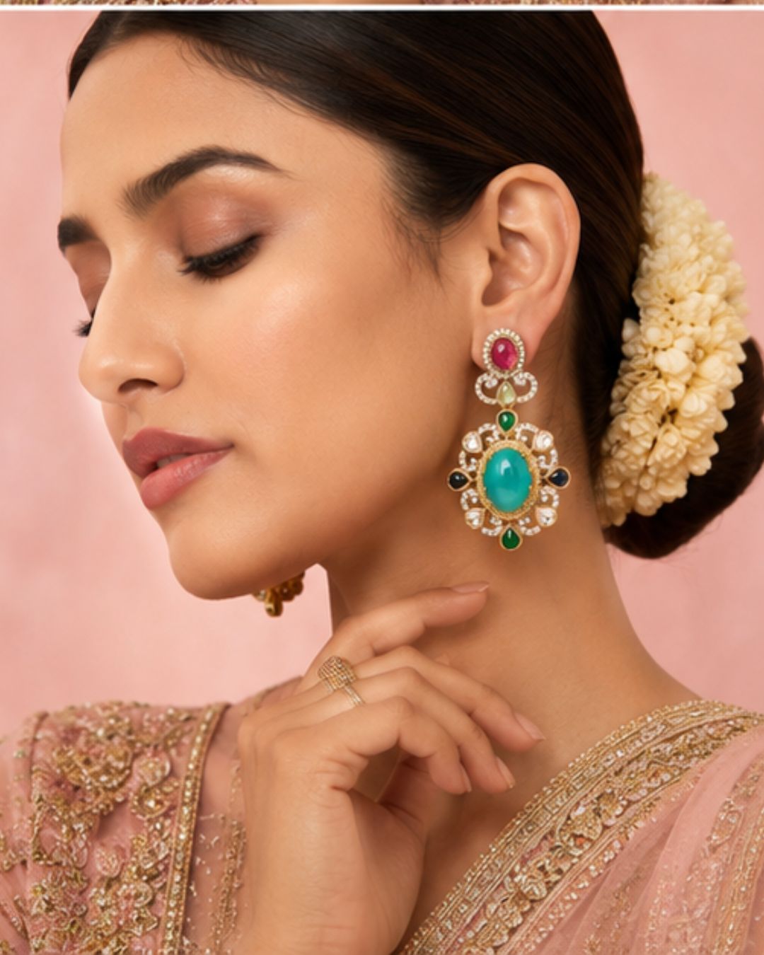 Multicolor kundan statement earrings with vintage detailing