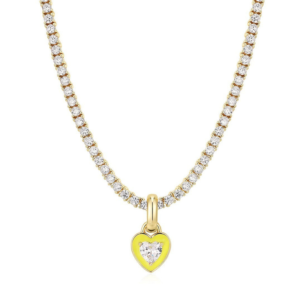Pink Heart Tennis Chain Necklace | Premium Anti-Tarnish Heart Pendant Necklace | Trendy Everyday Statement Jewellery