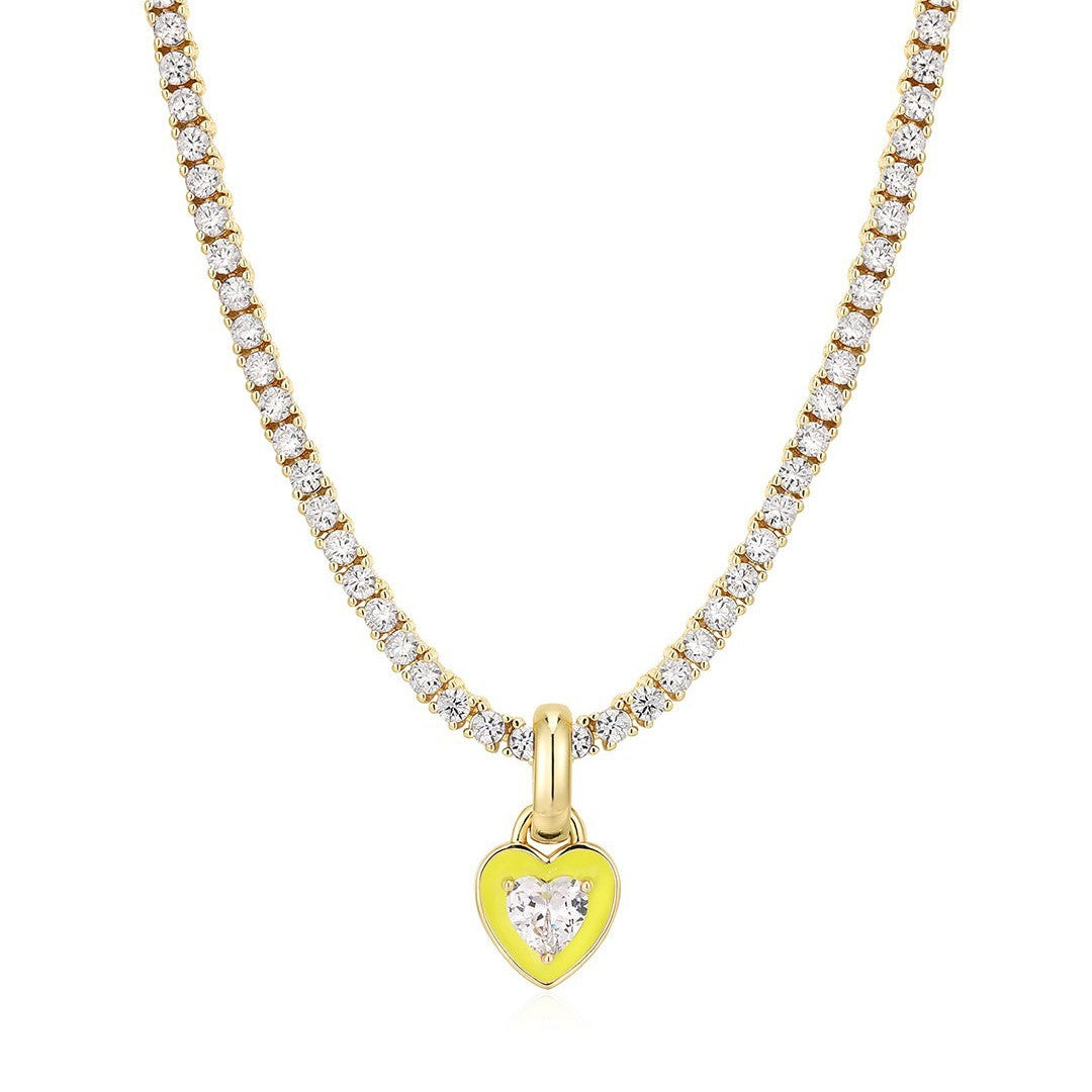 Pink Heart Tennis Chain Necklace | Premium Anti-Tarnish Heart Pendant Necklace | Trendy Everyday Statement Jewellery