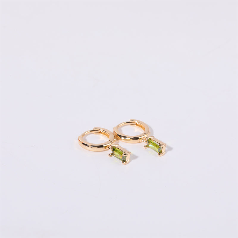 Birthstone Baguette Huggies: 18K Gold Plated