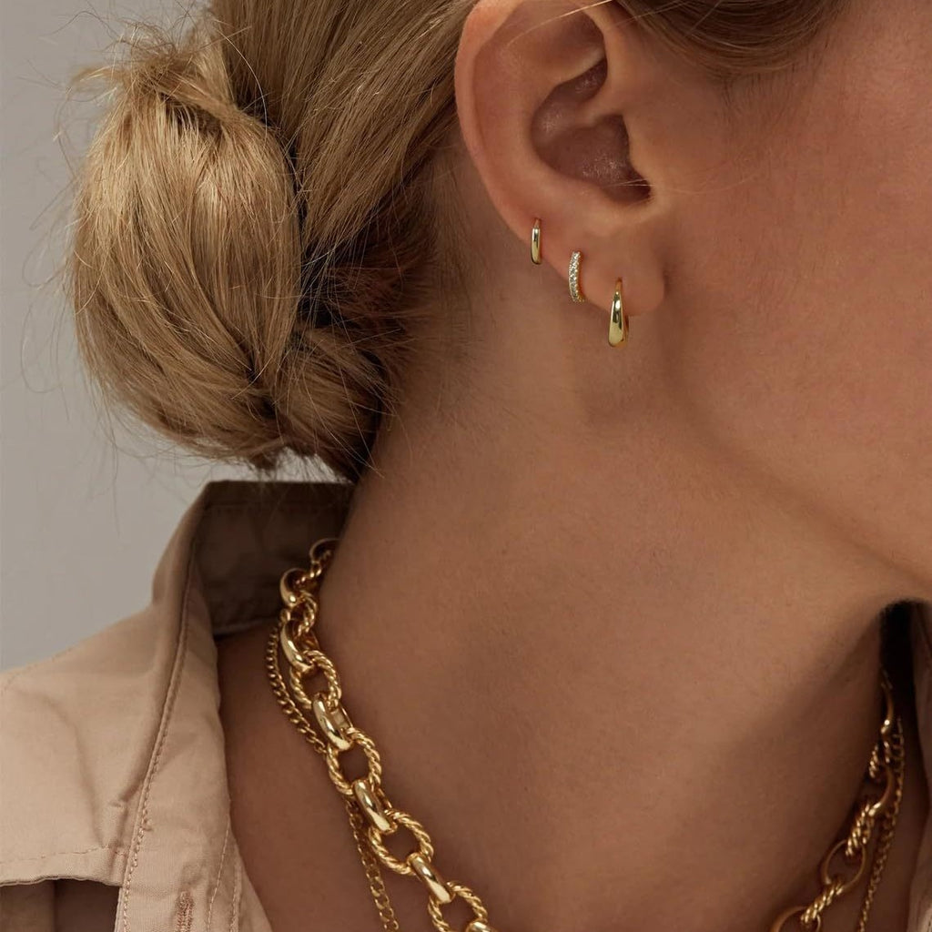 Trio Chic Set of 3 Huggie Earrings | Gold Plated Anti-Tarnish Hoop Earrings Set