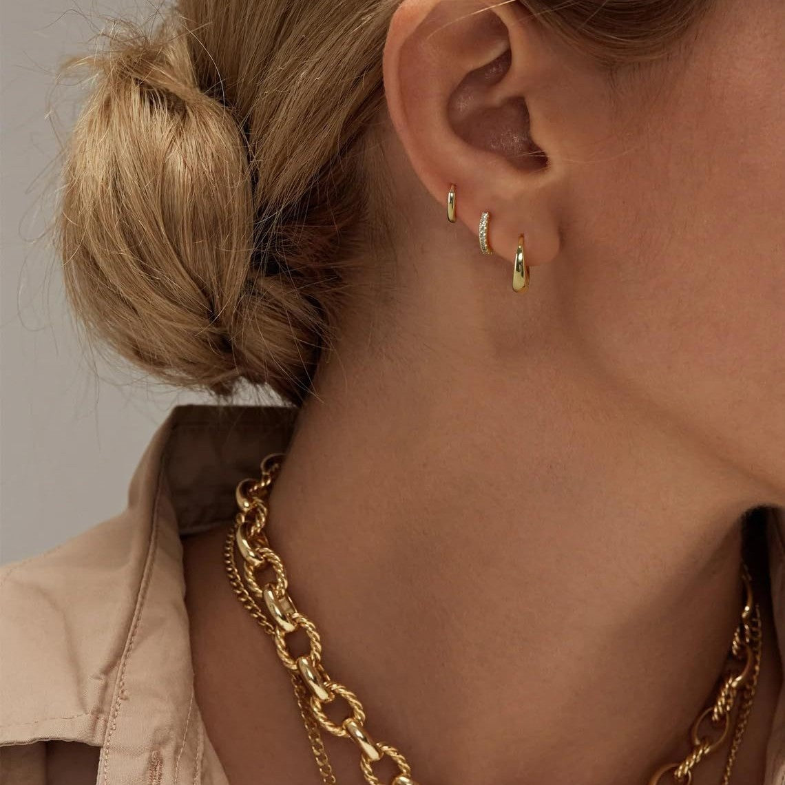 Trio Chic Set of 3 Huggie Earrings | Gold Plated Anti-Tarnish Hoop Earrings Set