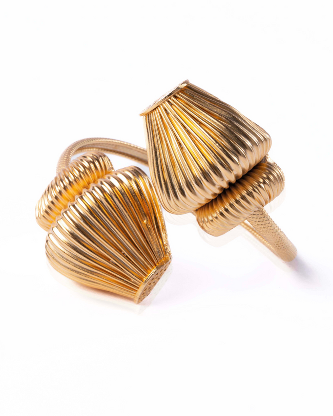 Golden Twisted Cascade Cuff | 18K Gold Plated Statement Open Cuff Bracelet Hover Image