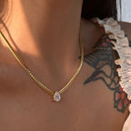 Solitaire Grace Necklace | Pear Solitaire Pendant Snake Chain | Anti-Tarnish Gold Plated