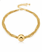 Gold Silver Multi-Strand Mesh Necklace with Statement Ball Pendant | Indo-Western Fusion Jewellery