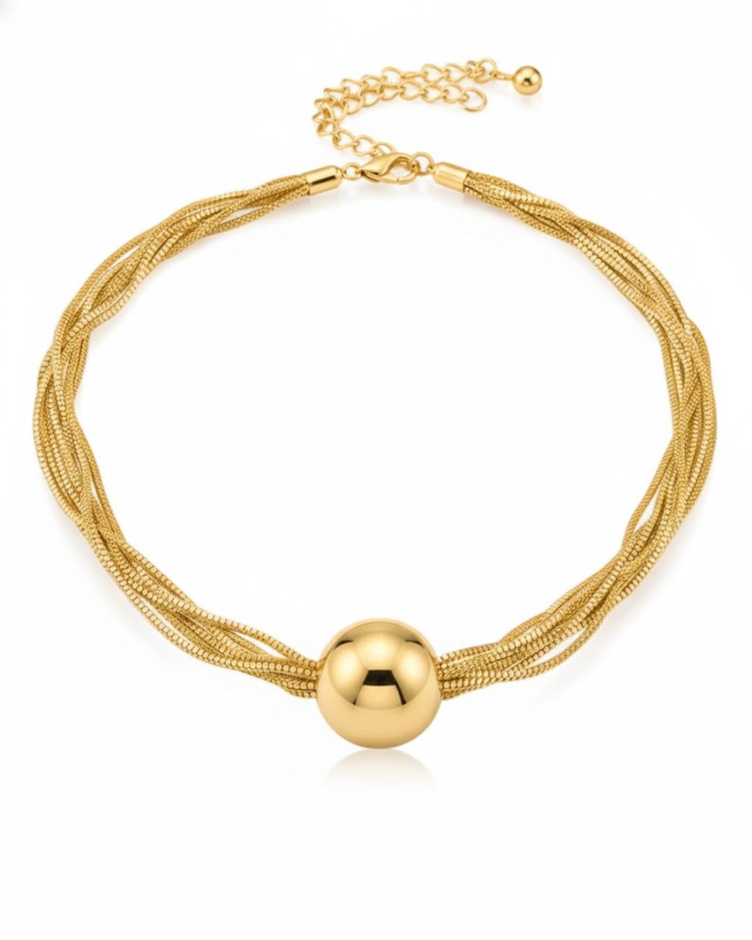Gold Silver Multi-Strand Mesh Necklace with Statement Ball Pendant | Indo-Western Fusion Jewellery