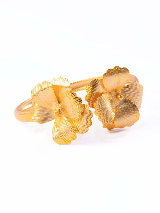Golden Blossom Cuff Bracelet | 18K Gold Plated Floral Statement Open Cuff Hover Image