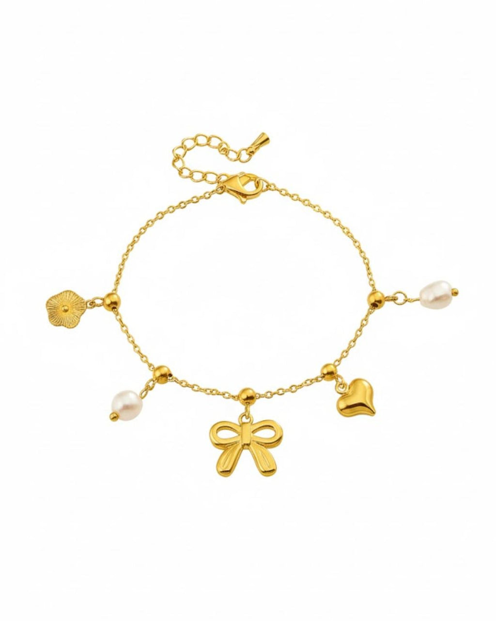 Pearl Bow Charm Bracelet | 18K Gold Plated Anti-Tarnish Stainless Steel Bracelet