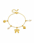 Pearl Bow Charm Bracelet | 18K Gold Plated Anti-Tarnish Stainless Steel Bracelet