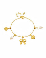 Pearl Bow Charm Bracelet | 18K Gold Plated Anti-Tarnish Stainless Steel Bracelet