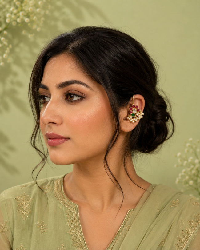 Padma Noor Kundan Pearl Ear Cuffs | Kundan & Pearl Bugadi Style Ear Cuffs | Traditional & Festive Jewellery Main Image