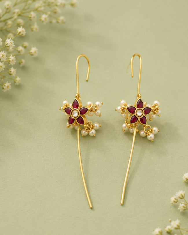 Pushpa Pearl Ear Cuff | Pearl Sui Dhaaga Earrings | 18K Gold Plated Jewellery Hover Image