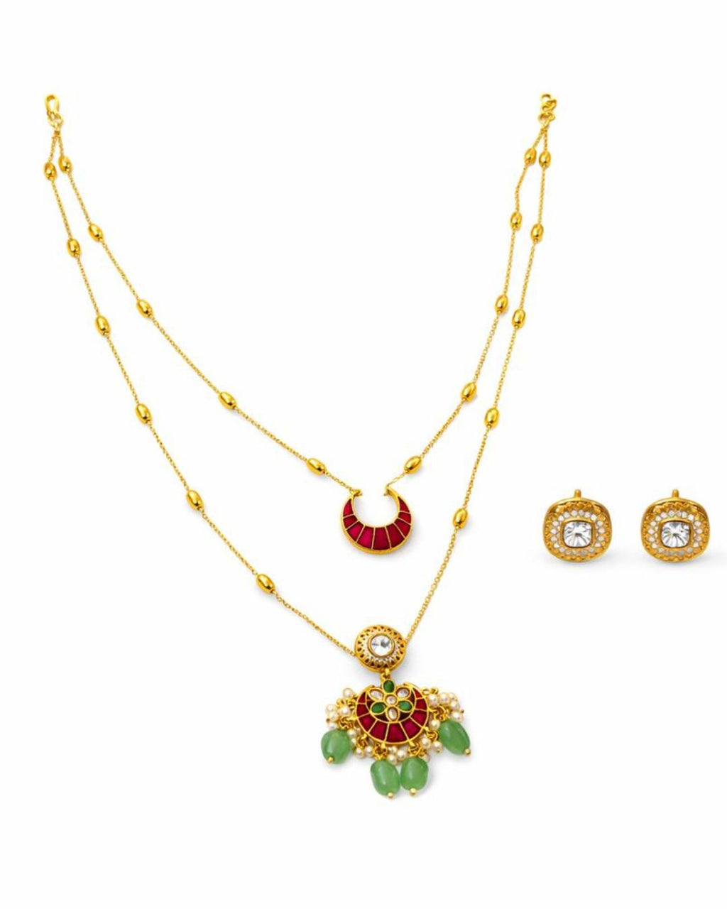Noor Chand Kundan Necklace & Earrings Set | Women’s Multi-Color Double Layer 18K Gold Plated Festive Jewellery