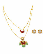 Noor Chand Kundan Necklace & Earrings Set | Women’s Multi-Color Double Layer 18K Gold Plated Festive Jewellery