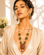 Rang Mahal Pink & Green Kundan Necklace Set | Multi-Color 18K Gold Plated Bridal & Festive Statement Jewellery