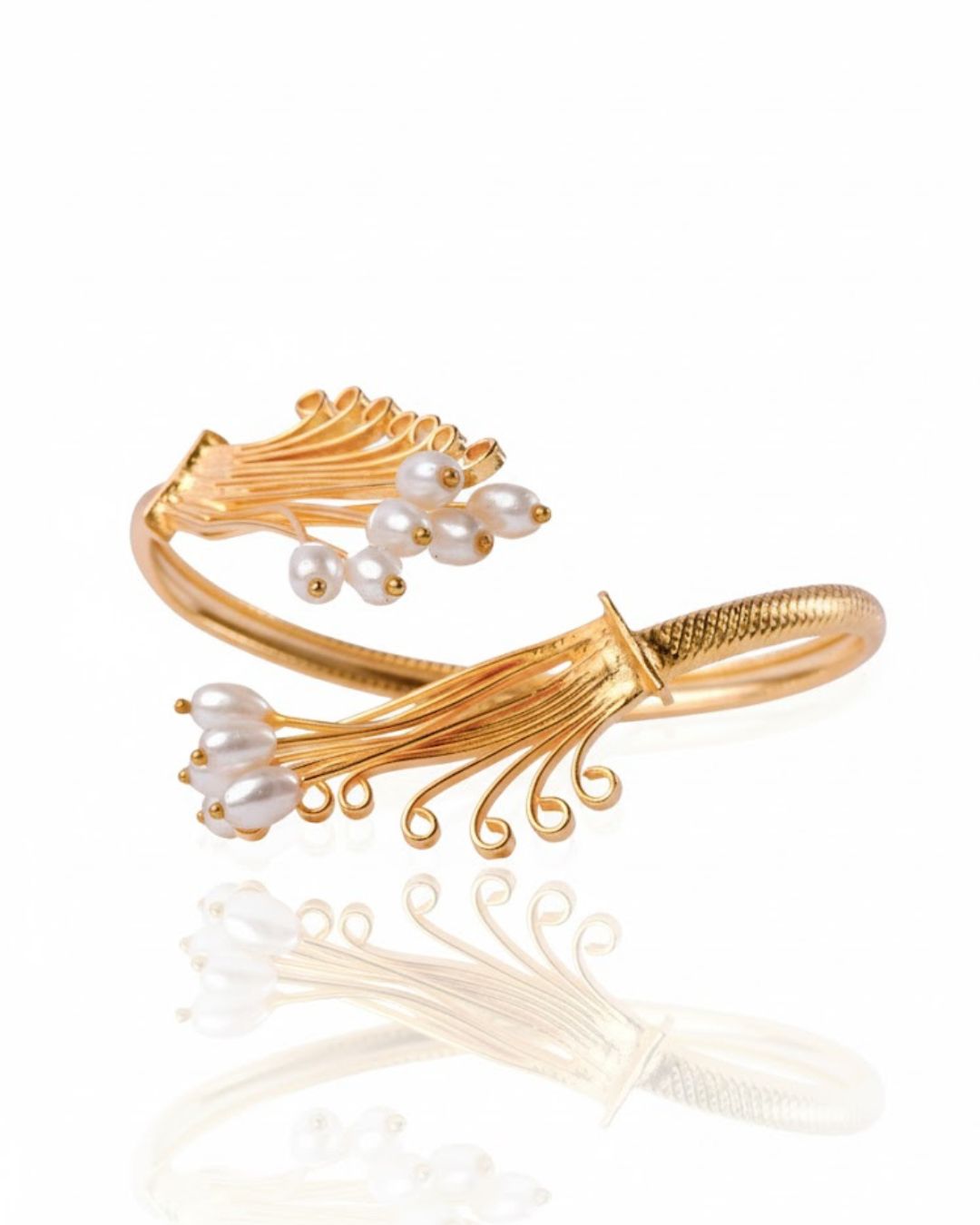 Blossom Pearl Cuff Bracelet | 18K Gold Plated Resizable Pearl Statement Cuff