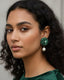 Green Stone Flower Pearl Drop Earrings | Floral Dangler Earrings for Women | 18K Gold Plated Jewellery