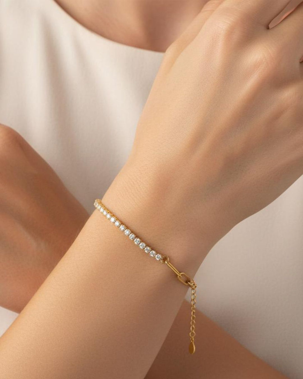 Sterling Silver Cubic Zirconia Tennis Bracelet | 18K Gold Plated Adjustable 925 Silver Bracelet