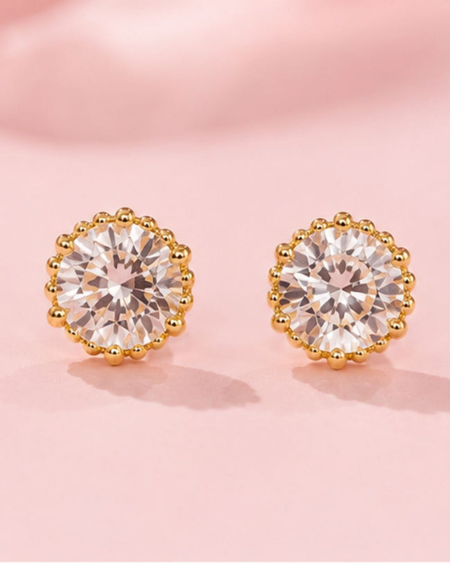 Celeste Halo Solitaire Stud Earrings | Gold-Plated CZ Studs Hover Image