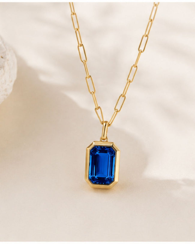Aurelia Emerald Cut Pendant Necklace | 18K Gold Plated Crystal Pendant Necklace Hover Image