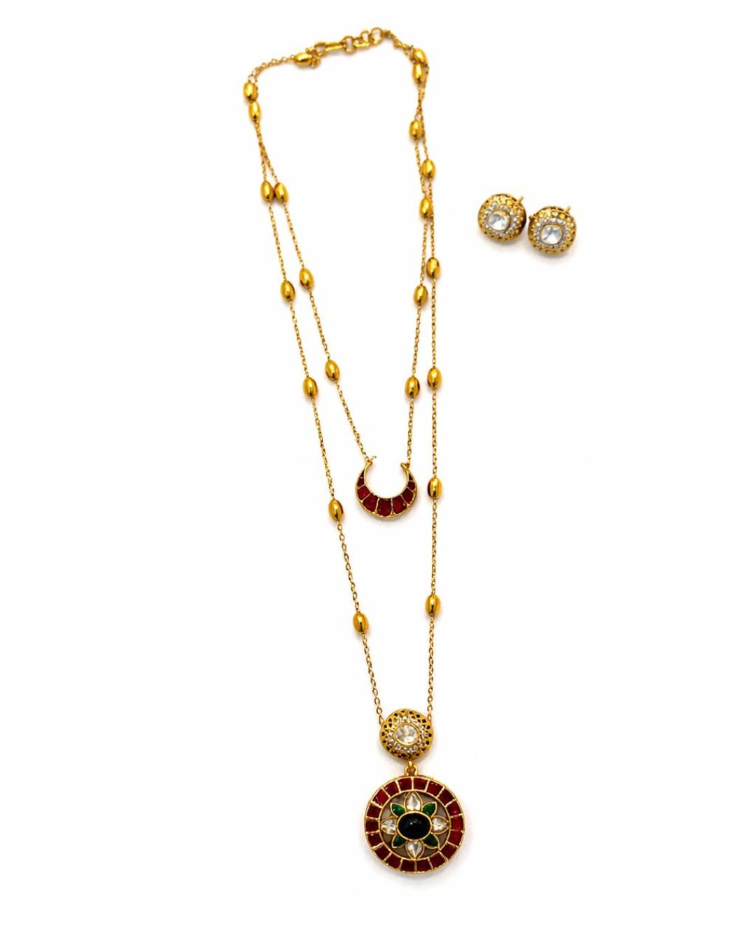 Noor Dual Layer Kundan Necklace & Earrings Set | Women’s Multi-Color Gold Plated Festive Statement Jewellery