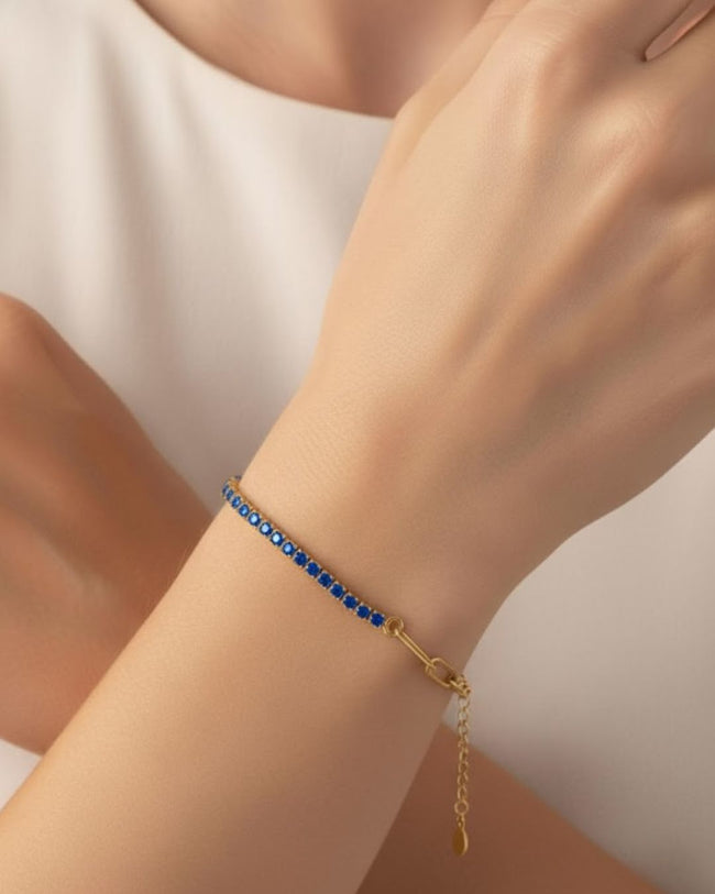 Sterling Silver Cubic Zirconia Tennis Bracelet | 18K Gold Plated Adjustable 925 Silver Bracelet Hover Image
