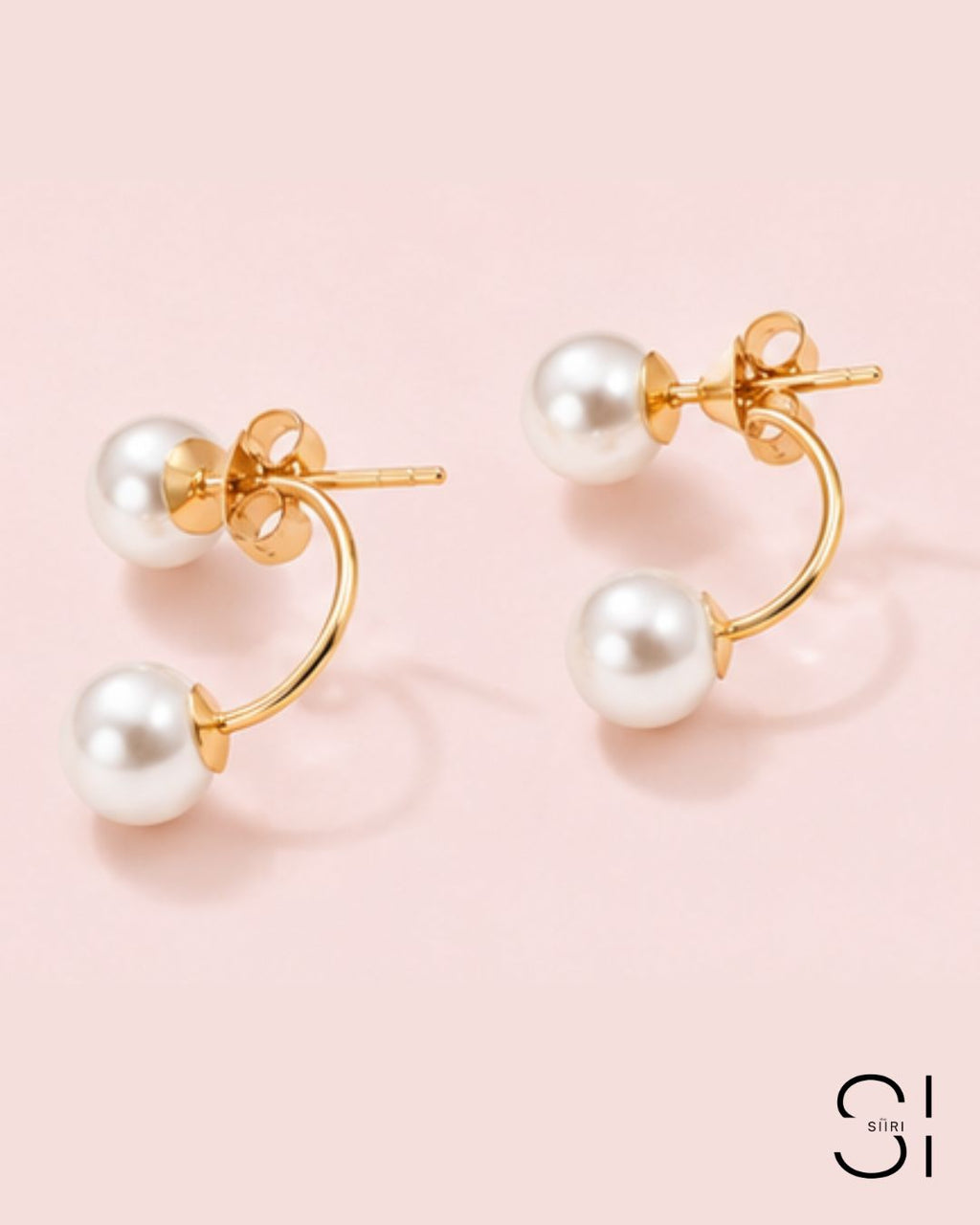 Luna Pearl Ear Jacket Earrings | 18K Gold Plated Double Pearl Stud Earrings