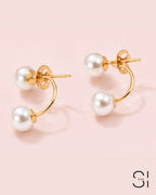 Luna Pearl Ear Jacket Earrings | 18K Gold Plated Double Pearl Stud Earrings