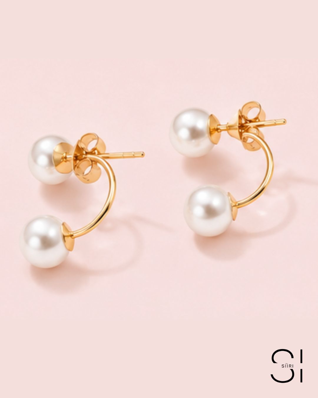 Luna Pearl Ear Jacket Earrings | 18K Gold Plated Double Pearl Stud Earrings