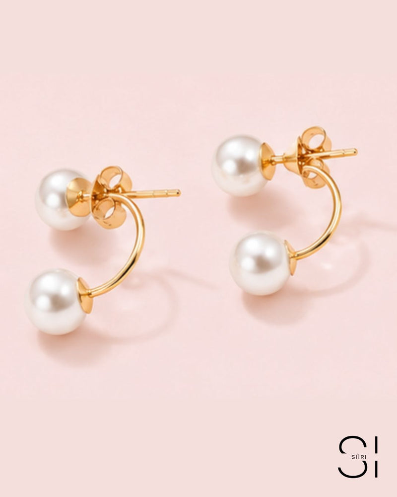Luna Pearl Ear Jacket Earrings | 18K Gold Plated Double Pearl Stud Earrings
