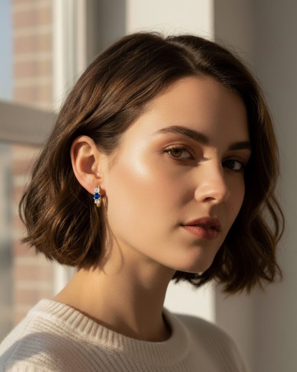 Prism Glow 3 Stone Huggie Earrings | 925 Silver Minimal Luxury Jewellery