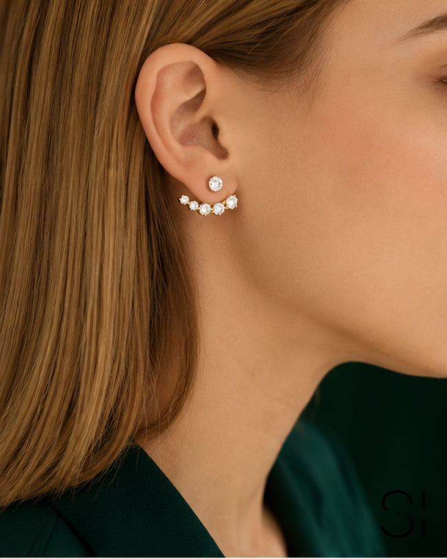 Celeste CZ Ear Jacket Earrings | 18K Gold Plated Cubic Zirconia Stud Earrings Hover Image