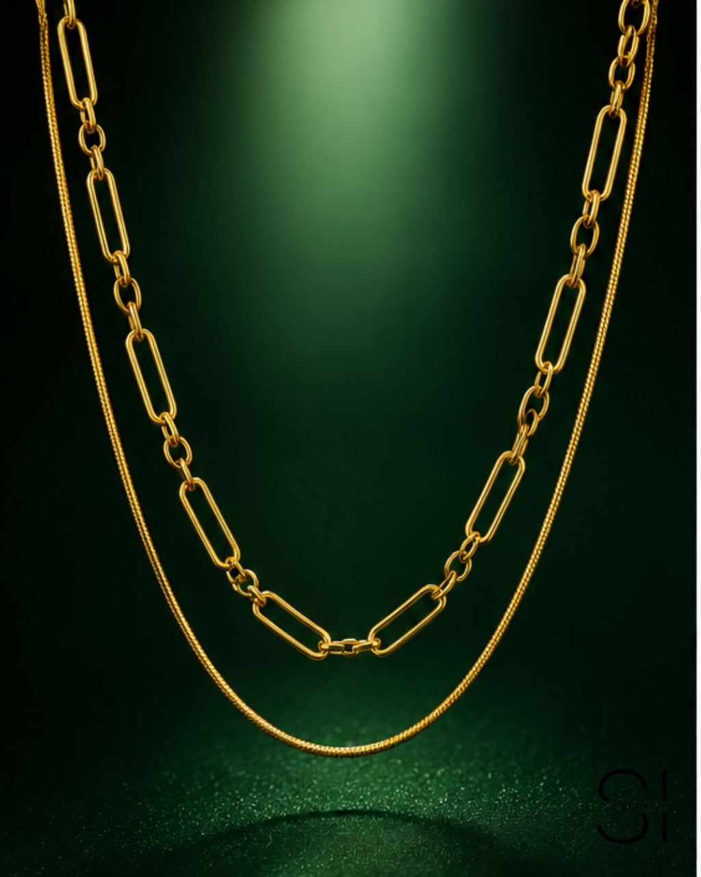 Dual Layer Chain Necklace | 18K Gold Plated Layered Snake & Link Chain Necklace