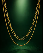 Dual Layer Chain Necklace | 18K Gold Plated Layered Snake & Link Chain Necklace