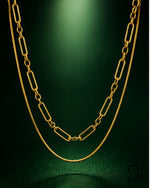 Dual Layer Chain Necklace | 18K Gold Plated Layered Snake & Link Chain Necklace