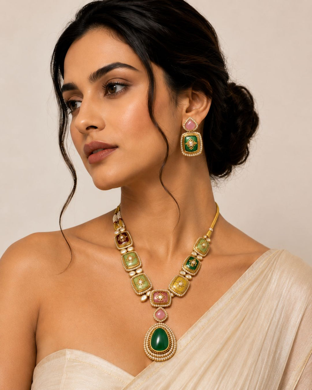Rang Mahal Kundan Statement Necklace & Earrings Set | Women’s Multi-Color 18K Gold Plated Festive & Bridal Jewellery