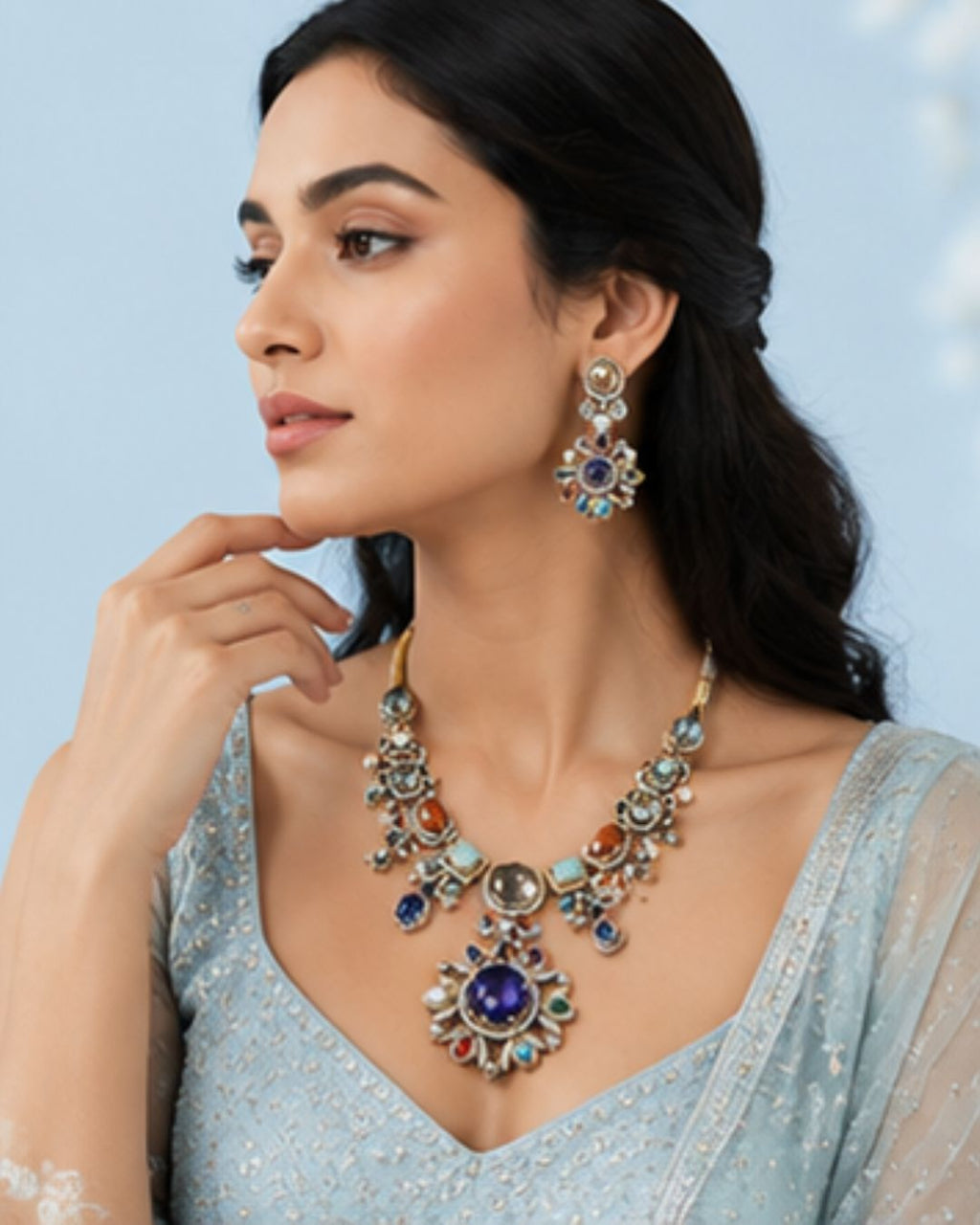 Sabhyaraa Heritage Multicoloured Stone Heavy Set | Bridal Statement Jewellery