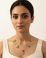 Red Green White Kundan Wire Necklace with Lotus Design | 18K Gold Plated Traditional Jewellery