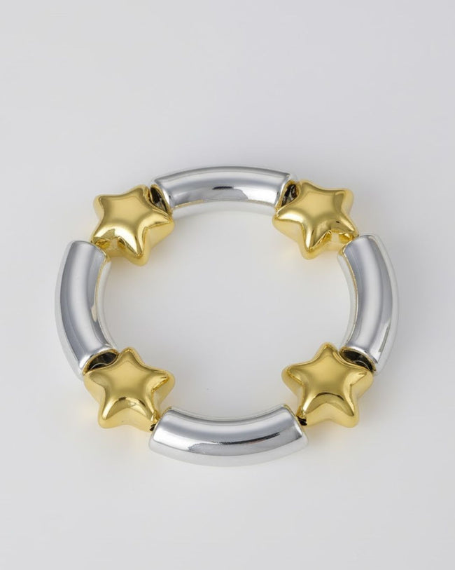 Premium Beaded Star Bracelet in Gold Star with Silver Beads and Silver Star with Gold Beads variants with 18K gold plated anti-tarnish finish and premium waterproof pouch packaging included Hover Image