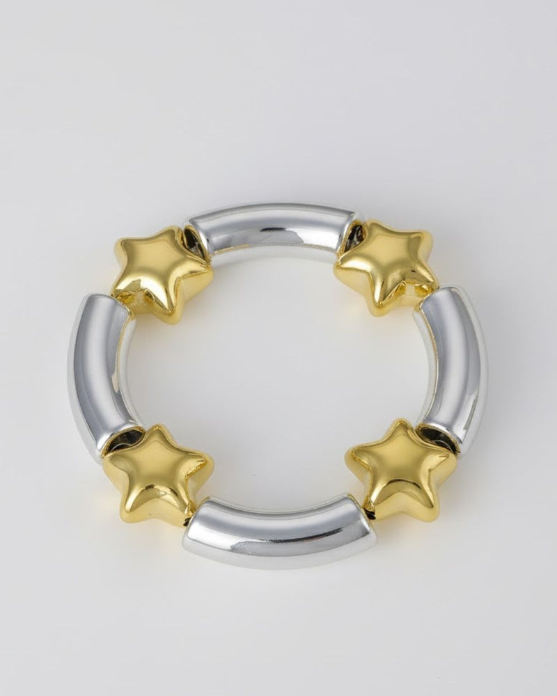 Premium Beaded Star Bracelet in Gold Star with Silver Beads and Silver Star with Gold Beads variants with 18K gold plated anti-tarnish finish and premium waterproof pouch packaging included