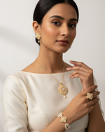 White Pearl Floral Jewellery Set | Gold-Plated Pendant, Earrings, Bracelet & Ring Festive Set