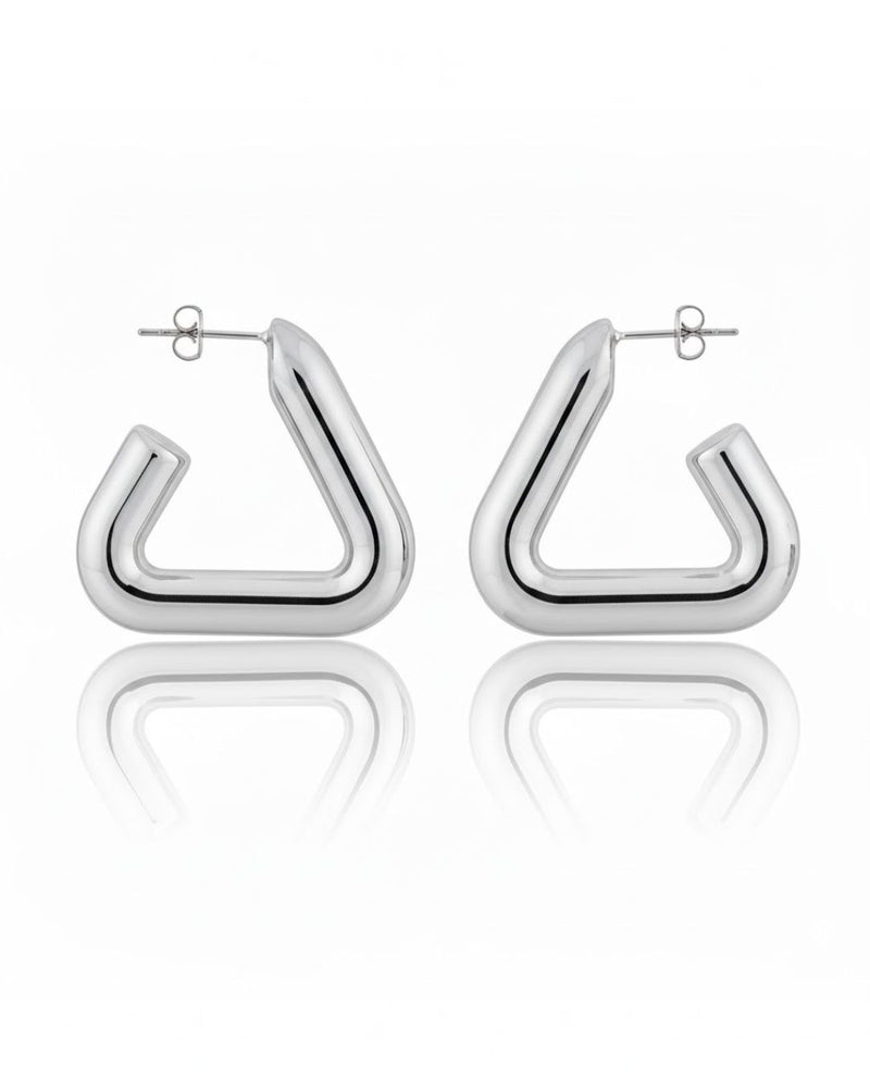 Gold and Silver Geometric Hoop Earrings | Sculptural Tubular Statement