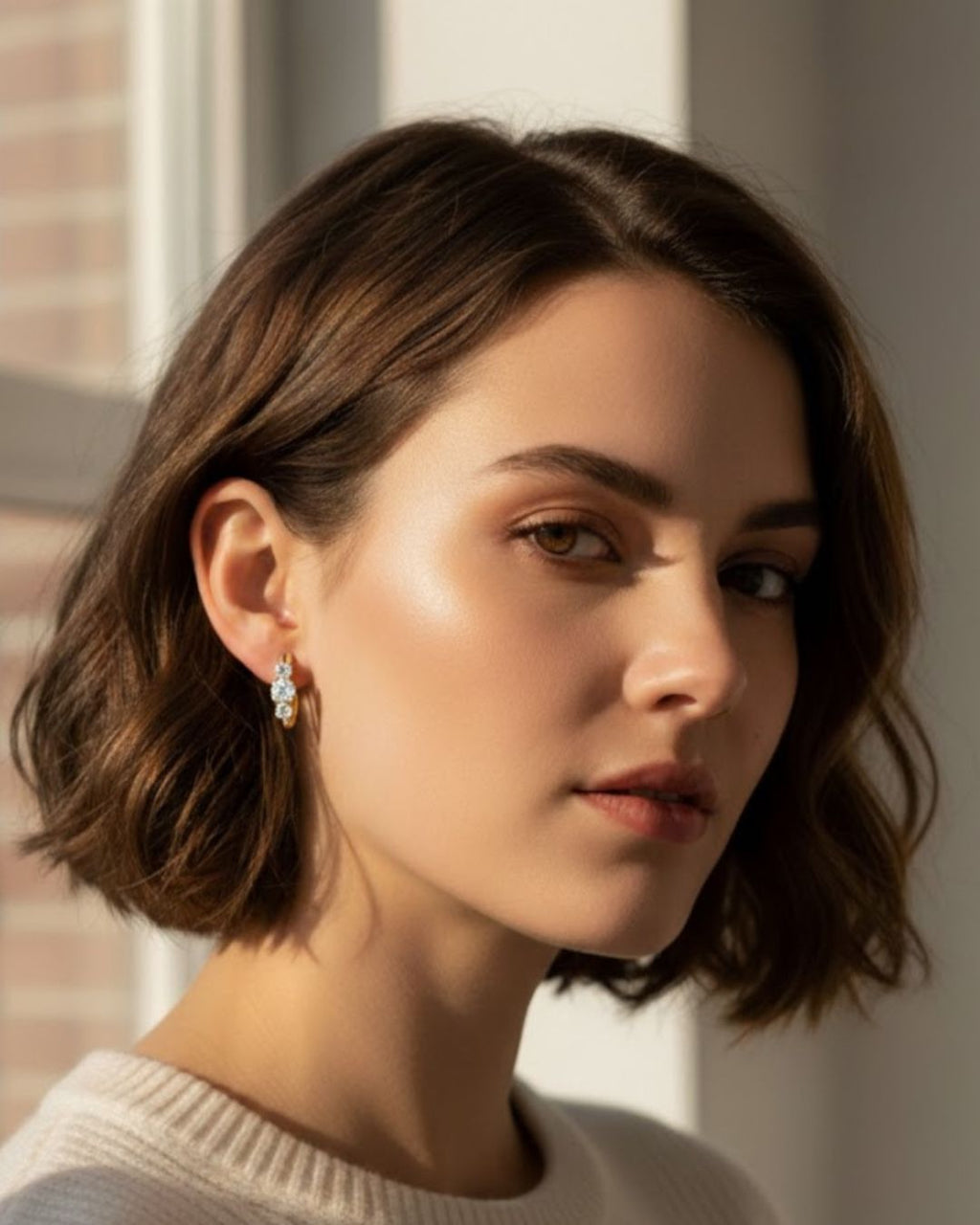 Prism Glow 3 Stone Huggie Earrings | 925 Silver Minimal Luxury Jewellery