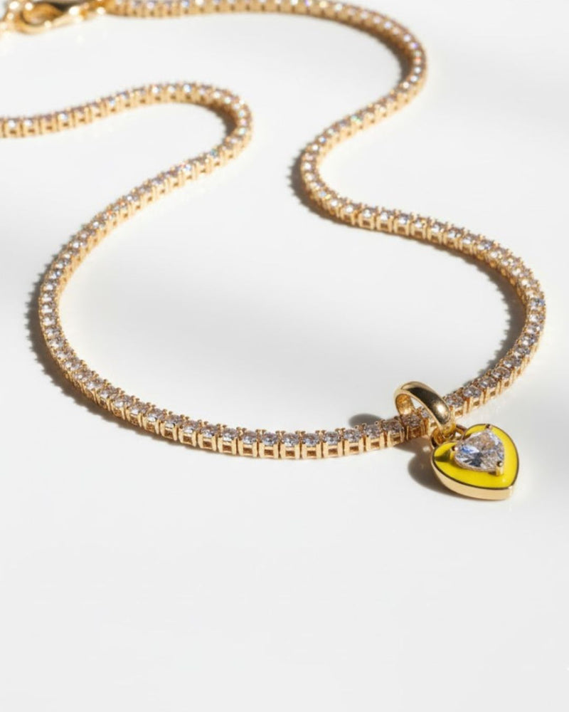 Pink Heart Tennis Chain Necklace | Premium Anti-Tarnish Heart Pendant Necklace | Trendy Everyday Statement Jewellery
