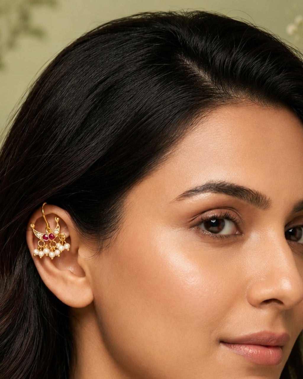 Noor Arc Enamel Pearl Ear Cuffs | Bugadi Style Enamel & Pearl Ear Cuffs | Traditional & Festive Statement Jewellery