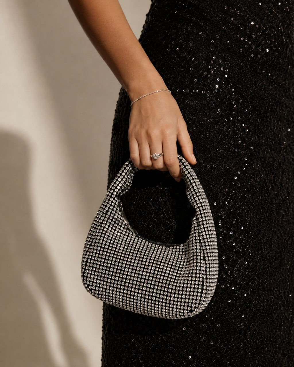 Midnight Crystal Shoulder Bag Rhinestone Mini Hobo Multipurpose Bag