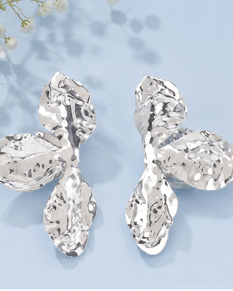 Hammered Floral Statement Earrings | Gold Plated Party Wear Drops & Danglers