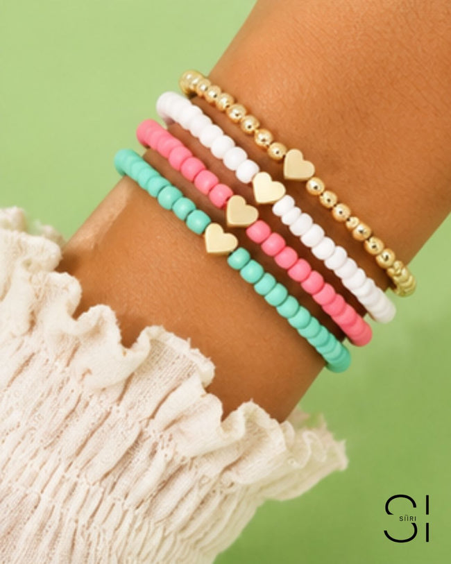 Candy Hearts Bracelet Stack | Set of 4 Colorful Stretch Bracelets for Women Hover Image